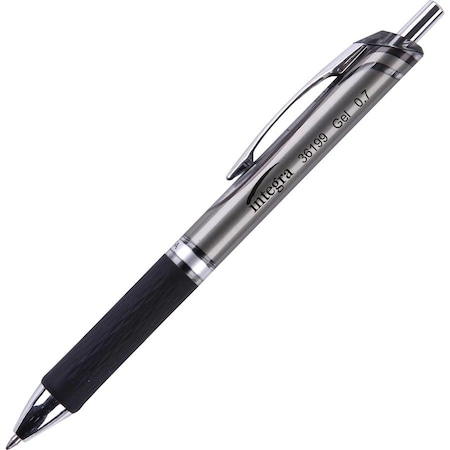 Integra Pen, Gel, Retractable, 0.7mm, 12/DZ, Black Ink/Grip/Accents PK ITA36199